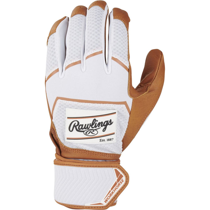 Guantes Bateo Béisbol Rawlings Workhorse Strap_Blanco/Marrón_S_Sports Zona