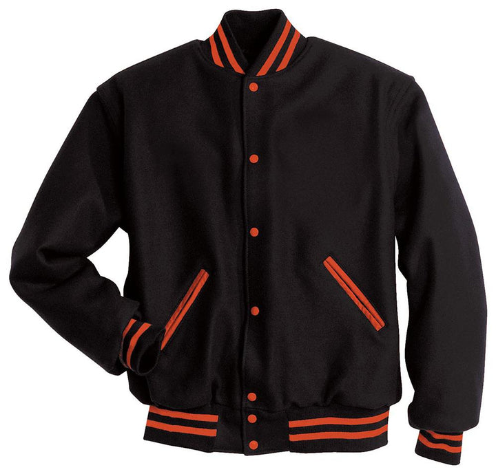 Chaqueta Universitaria Letterman_Negro Naranja_XS_sports zona